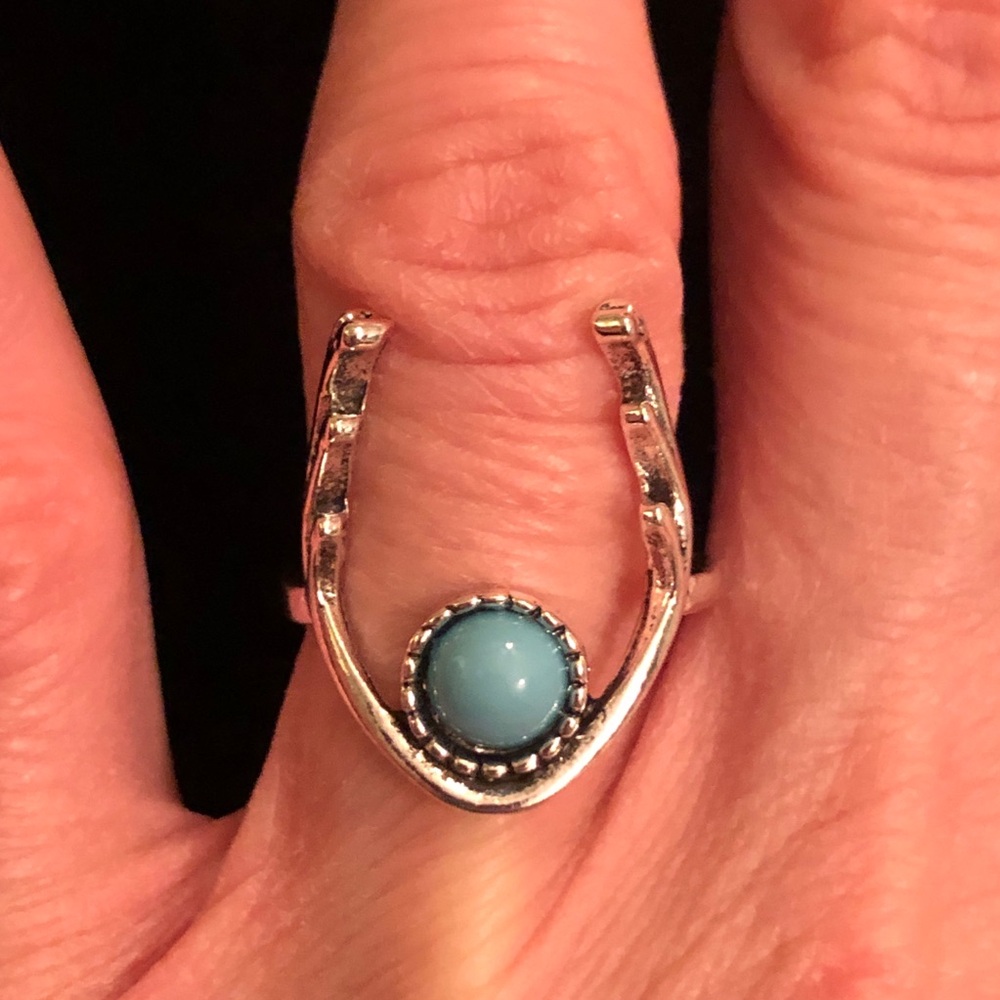 Silver Tone Deer Antler Turquoise Ring